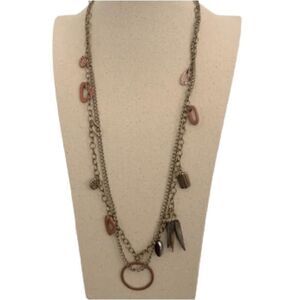 Chico’s Boho Tribal Long Necklace - Double Strand with Mixed Metal Charms
